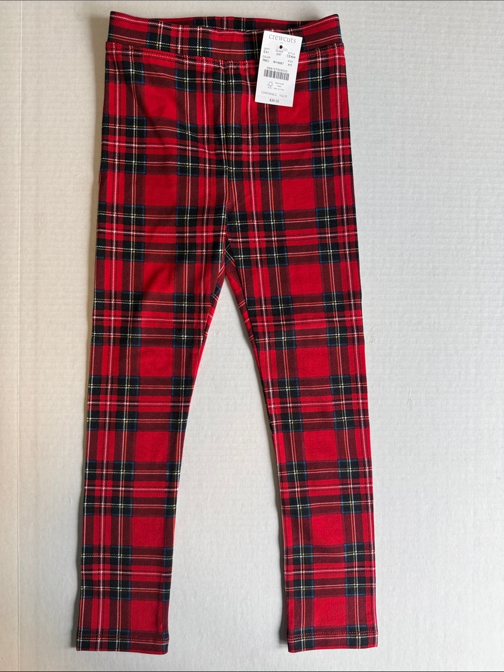 NWT Crewcuts Girls' Red Tartan Plaid Leggings | 4-5